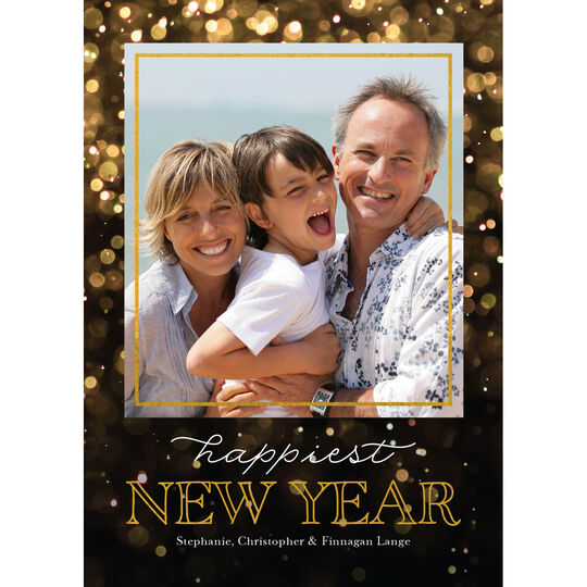 Happiest New Year Gold Foil Flat Holiday Photo Cards